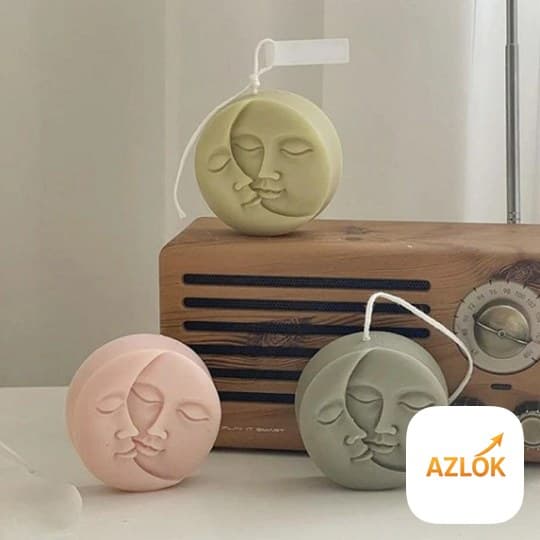 3D Sun Moon Face Soft Silicone Candle Mold - Image 1
