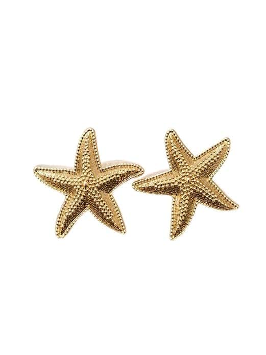 Women's Gold Plated Zirconia Embellished Star Fish Stud Earring