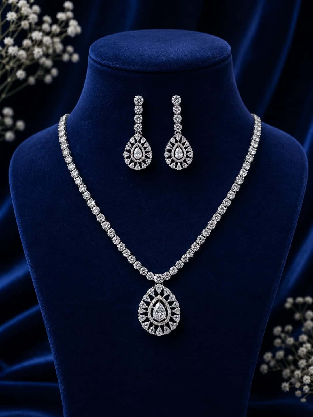 Crystal Teardrop AD Necklace Set