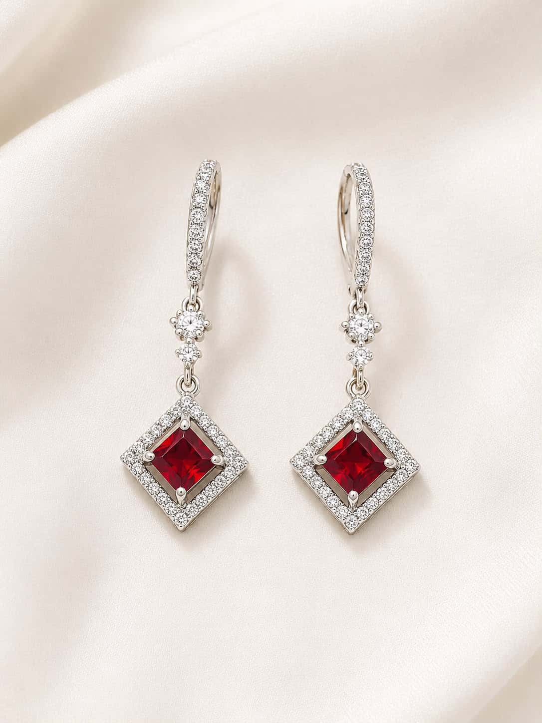 Luxury Red Stone AD Drop Earrings
