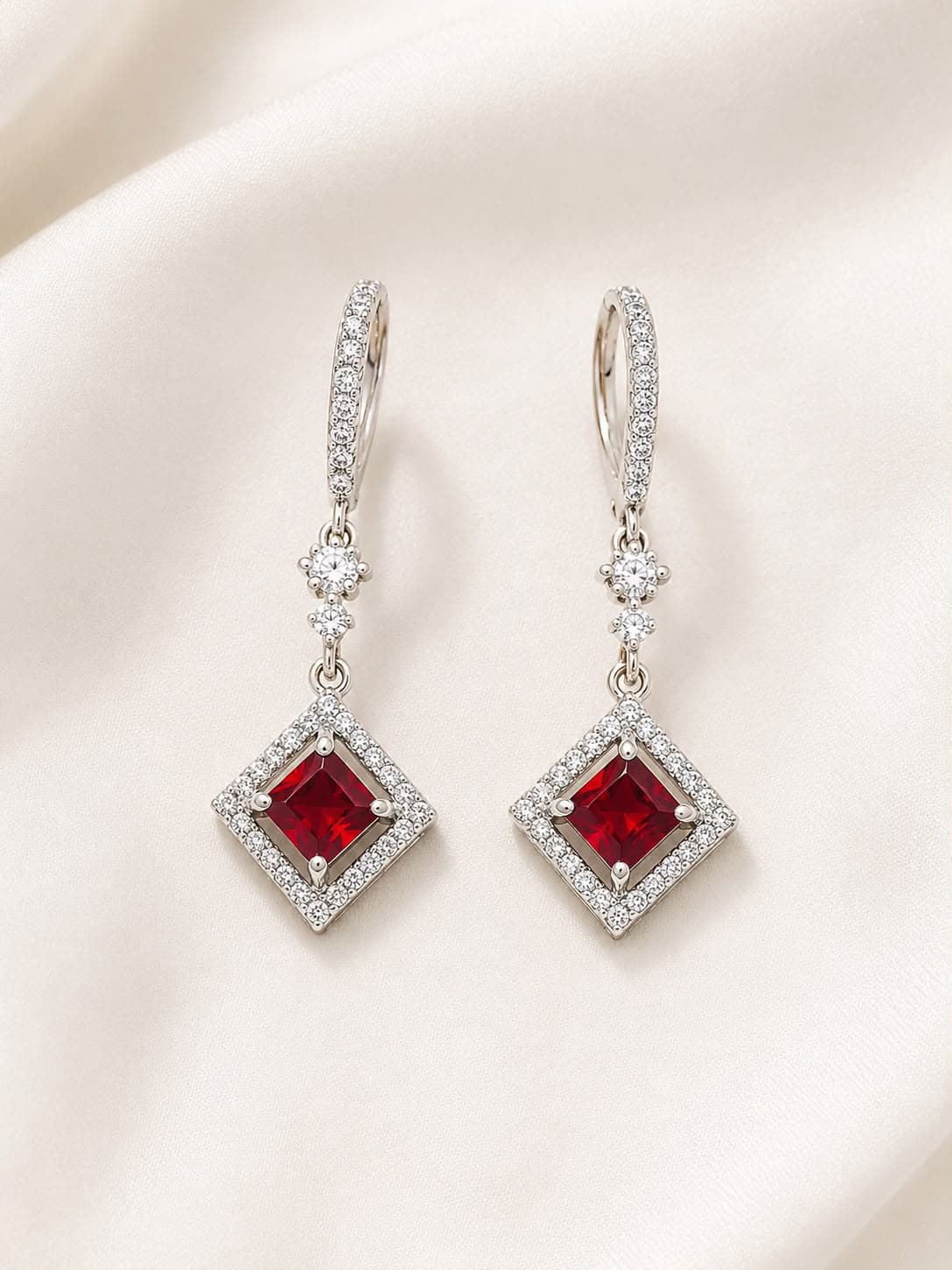 Luxury Red Stone AD Drop Earrings - Image 1