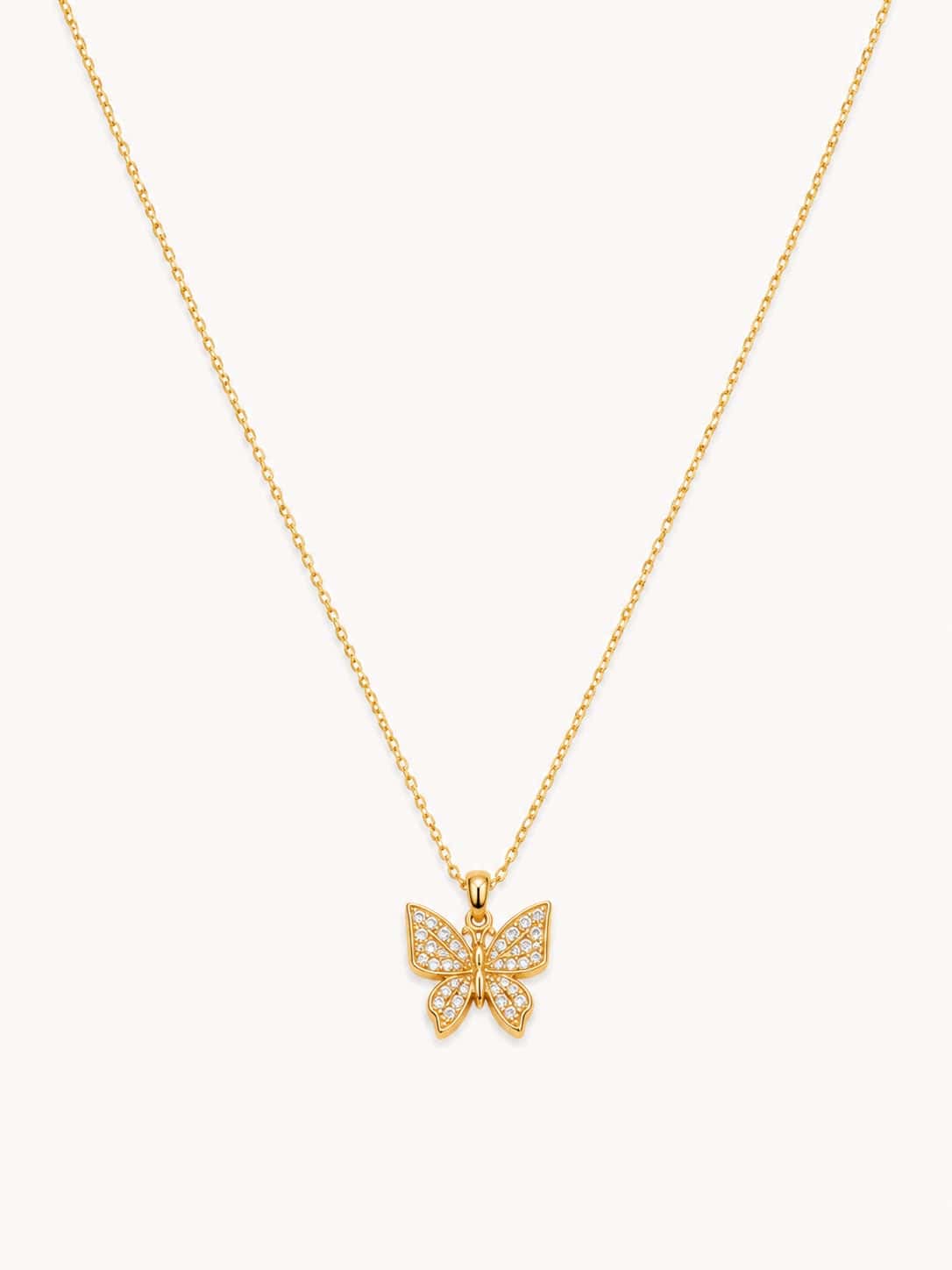Golden Butterfly Crystal Pendant Necklace