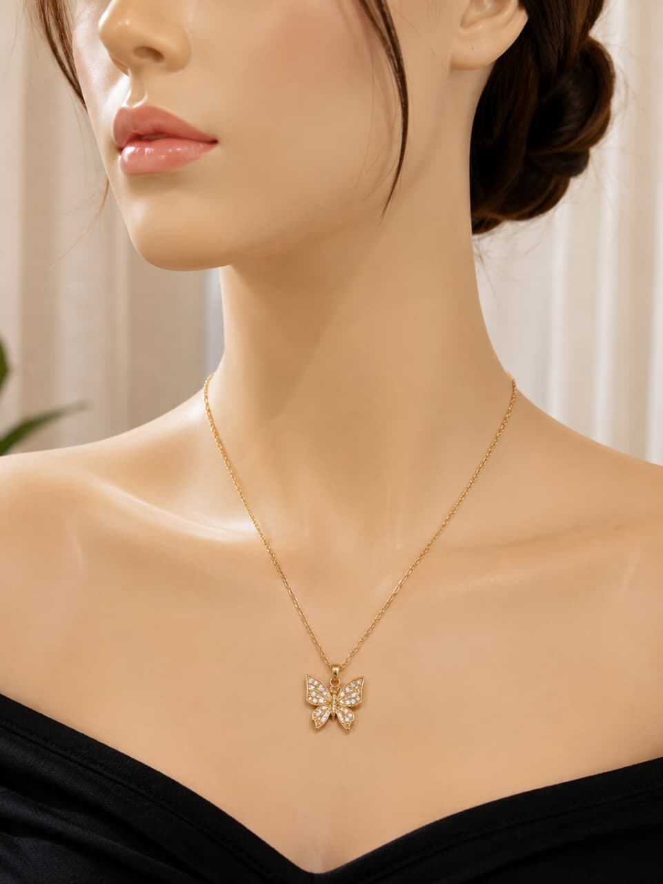 Golden Butterfly Crystal Pendant Necklace - Image 2