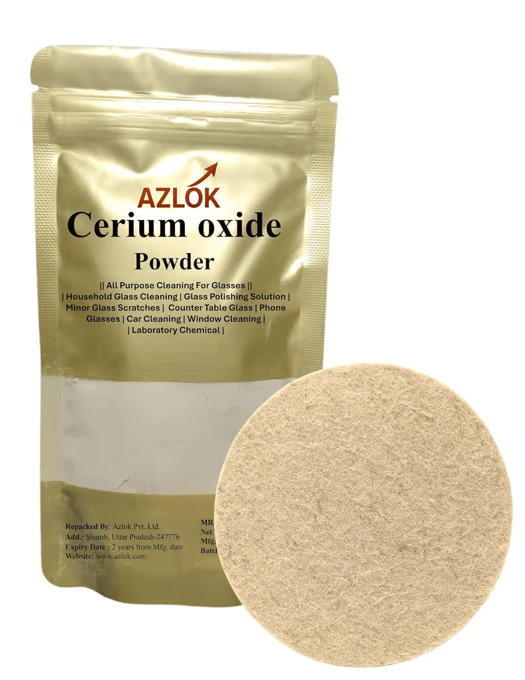 Cerium Oxide 100 Gram, With Glass Polishing (Namada) Felt Disc 4" Dia
