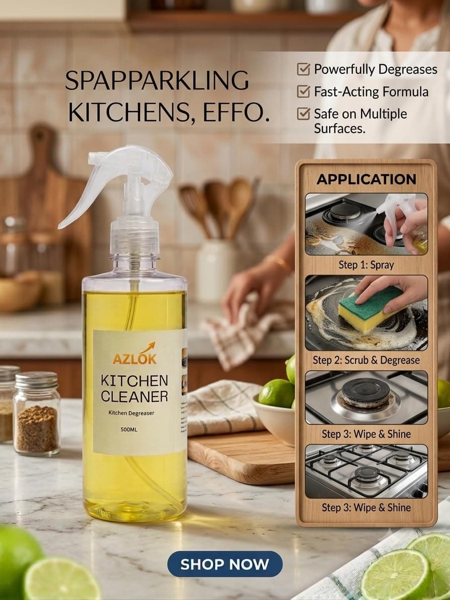 Kitchen Cleaner | India’s 1st Formulation for Less Scrubbing | 500ml | Suitable for Stoves, Chimneys, Counter Tops, Appliances, Walls & Cabinets | Non Toxic & Natural - Image 2