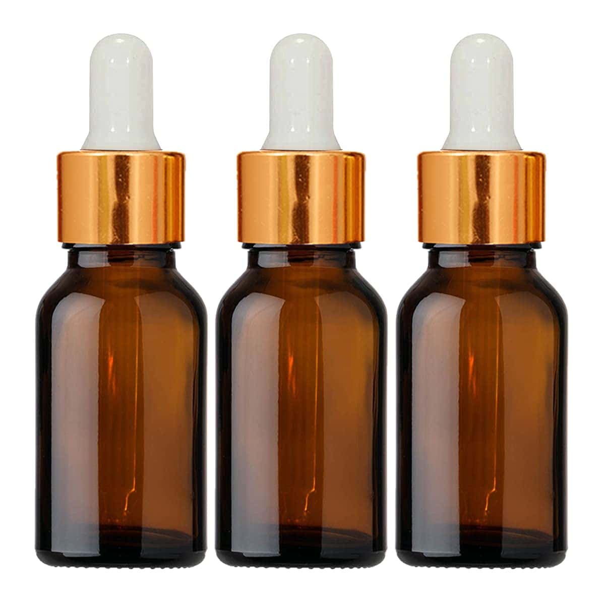 15ml Amber Round Empty Glass Bottle I Glass Dropper I Gold Ring I WhiteTeat, Refillable, Reusable, Leak Proof for Essential Oils, Blends, DIY Perfumes & Face Oil