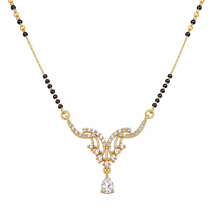 Black Beaded Mangalsutra for Women | Elegant Gold Tone Floral Pendant Necklace | Stylish Traditional Mangalsutra Jewellery | Daily Wear & Festive Jewellery - Image 1