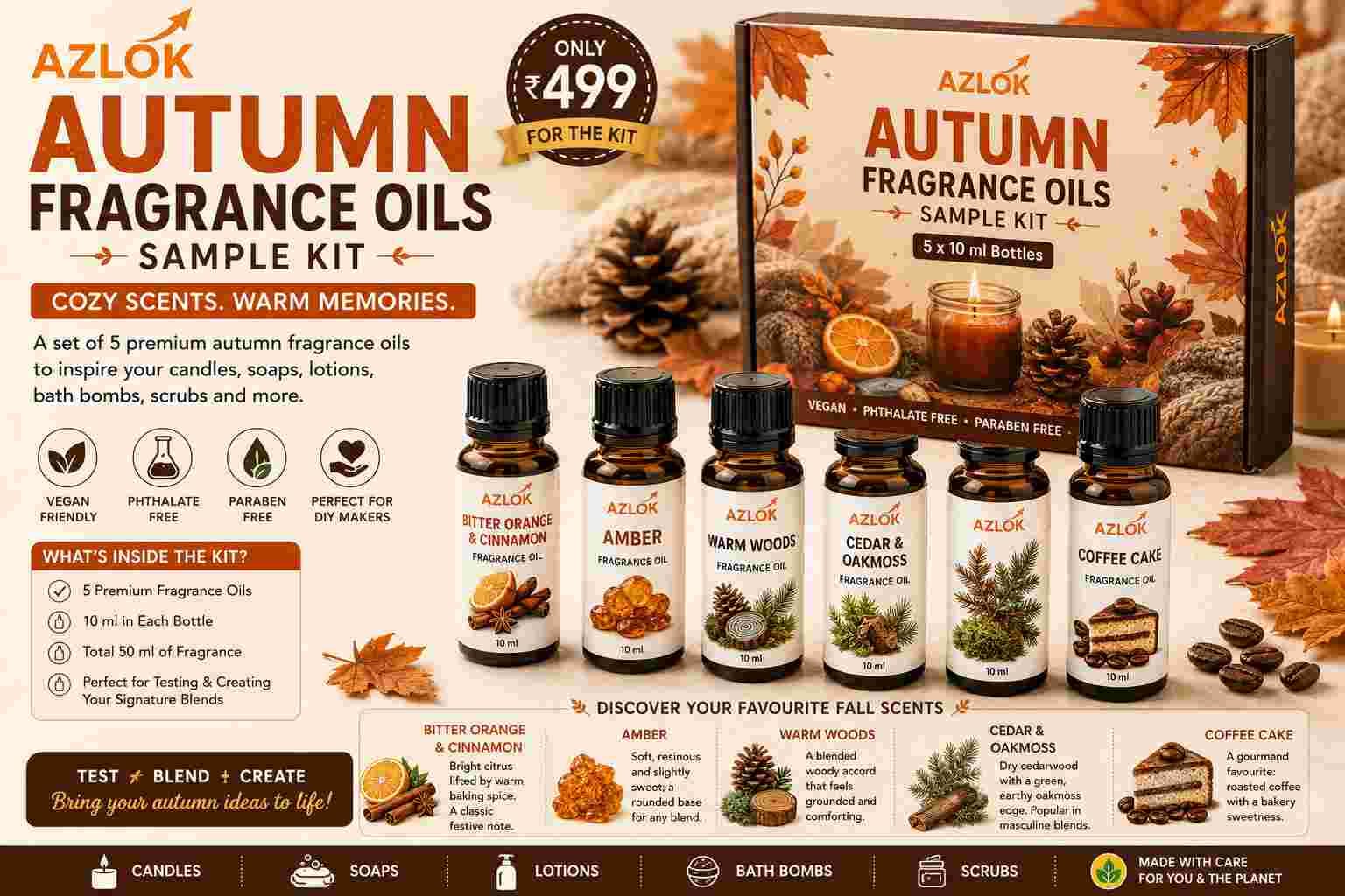 Autumn Fragrance Oils Sample Kit: 5 Cosy Scents for Candles & Soap