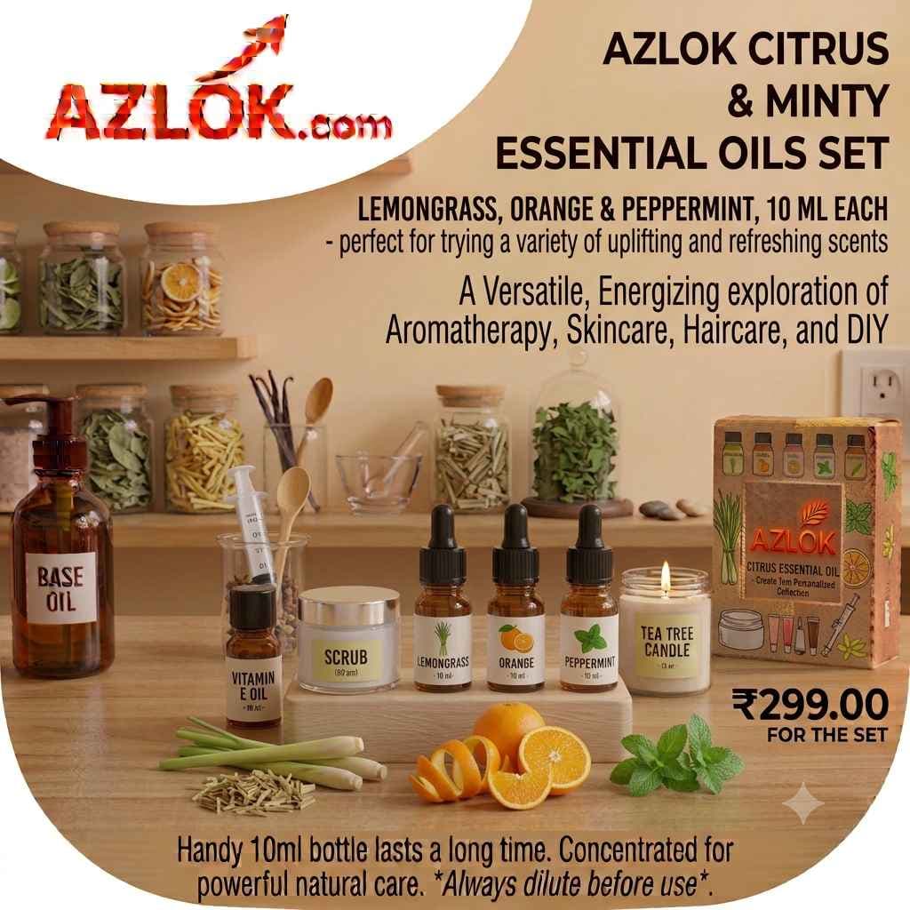 Citrus & Minty Essential Oils Set: Lemongrass, Orange & Peppermint at Home