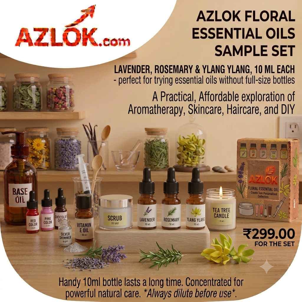 Floral Essential Oils Sample Set: Lavender, Rosemary & Ylang Ylang for Everyday Wellness