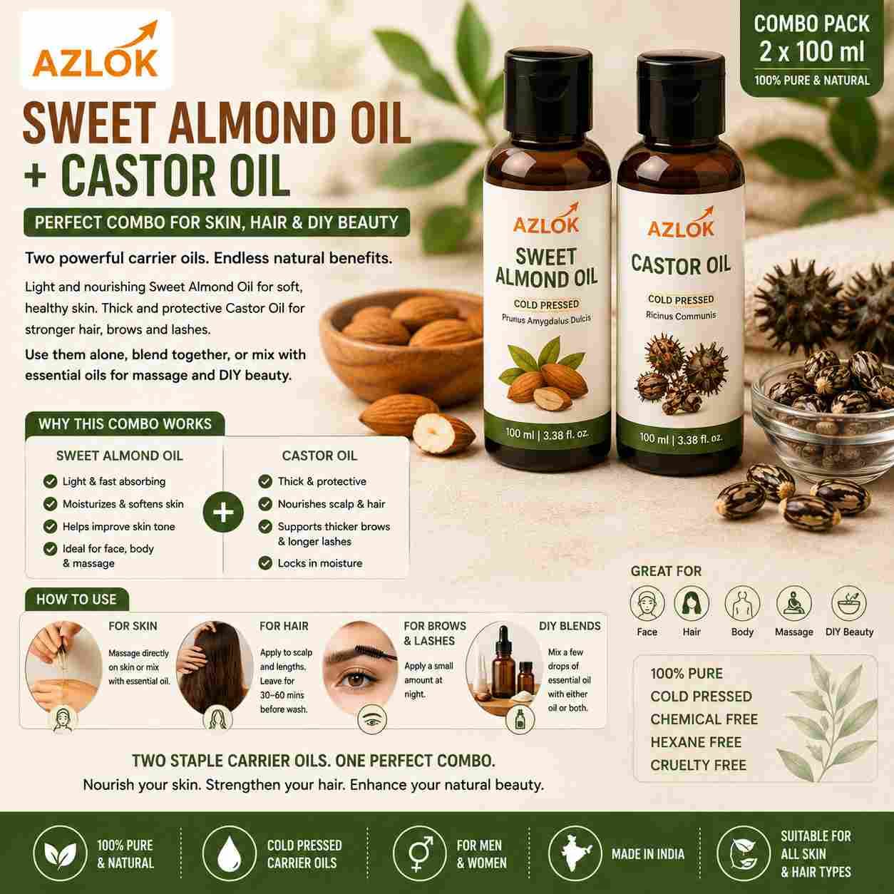 Sweet Almond Oil + Castor Oil Combo: How to Use This Carrier Oil Duo