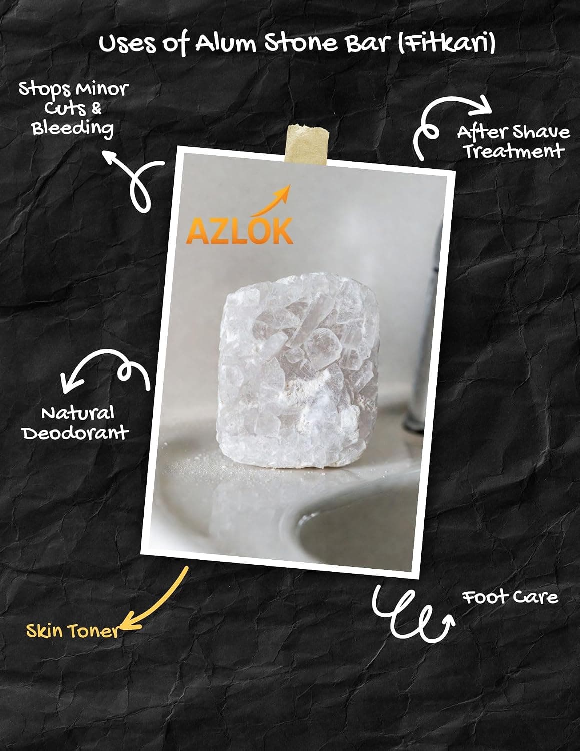 Azlok Alum Bar 100% Pure Natural Phitkari | Skin Tightening, Underarm Deodorant & Water Purification | Chemical-Free After Shave & Shaving Aid - Image 8