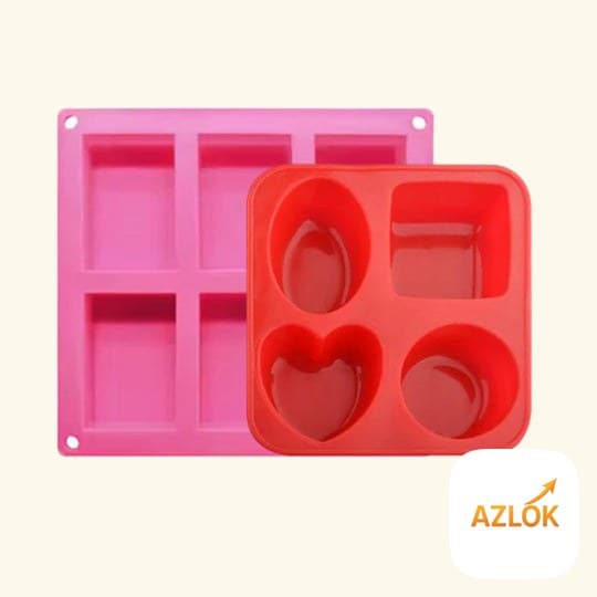 6 Cavity Rectangle Shape + 4 Cavity Circle Square Oval Heart Shape Soap Mold - Combo Pack - Image 1