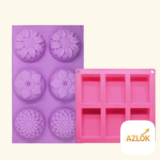 6 Cavity Rectangle + Round Flower Shaped Soap Mould - Combo Pack - Image 1
