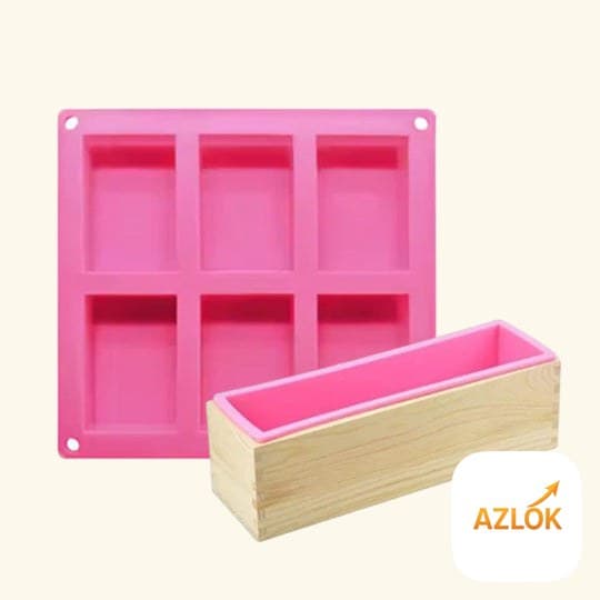 6 Cavity Rectangle Shape Soap Mold + Wooden Soap Mold - Combo Pack - Image 1