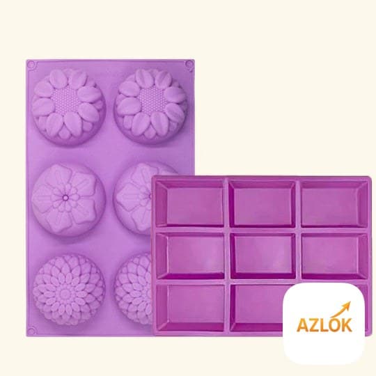 6 Cavity Round Flower + 9 Cavity Rectangle Soap Mold - Combo Pack - Image 1