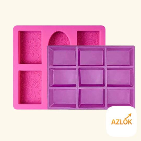 6 Flower Pattern Shape Rectangle Mold + 9 Cavity Rectangle Soap Mold - Combo Pack - Image 1
