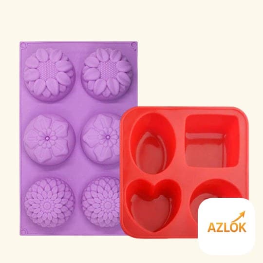 6 Round Flower Soap Mold + 4 Cavity Shape Soap Mold - Image 1