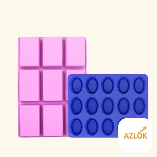 9 Cavity Rectangle Shape + 15 Cavity Oval Soap Mold - Combo Pack - Image 1