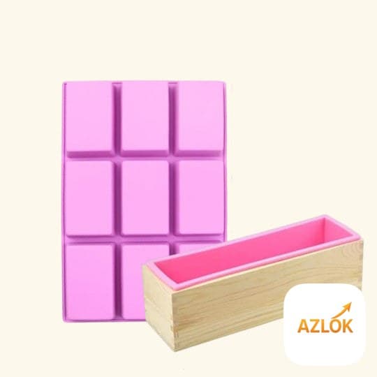 9 Cavity Rectangle Shape Soap Mold + Wooden Soap Mold - Combo Pack - Image 1