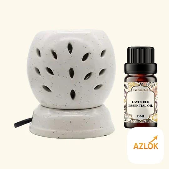 Ceramic Electric Round Shaped Aroma Diffuser + Lavender Oil 10 ML - Image 1