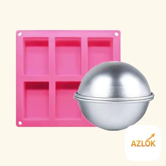 Rectangle Soap Shape Silicone Mold - 6 Cavity + Bath Bomb Mold - Combo Pack - Image 1